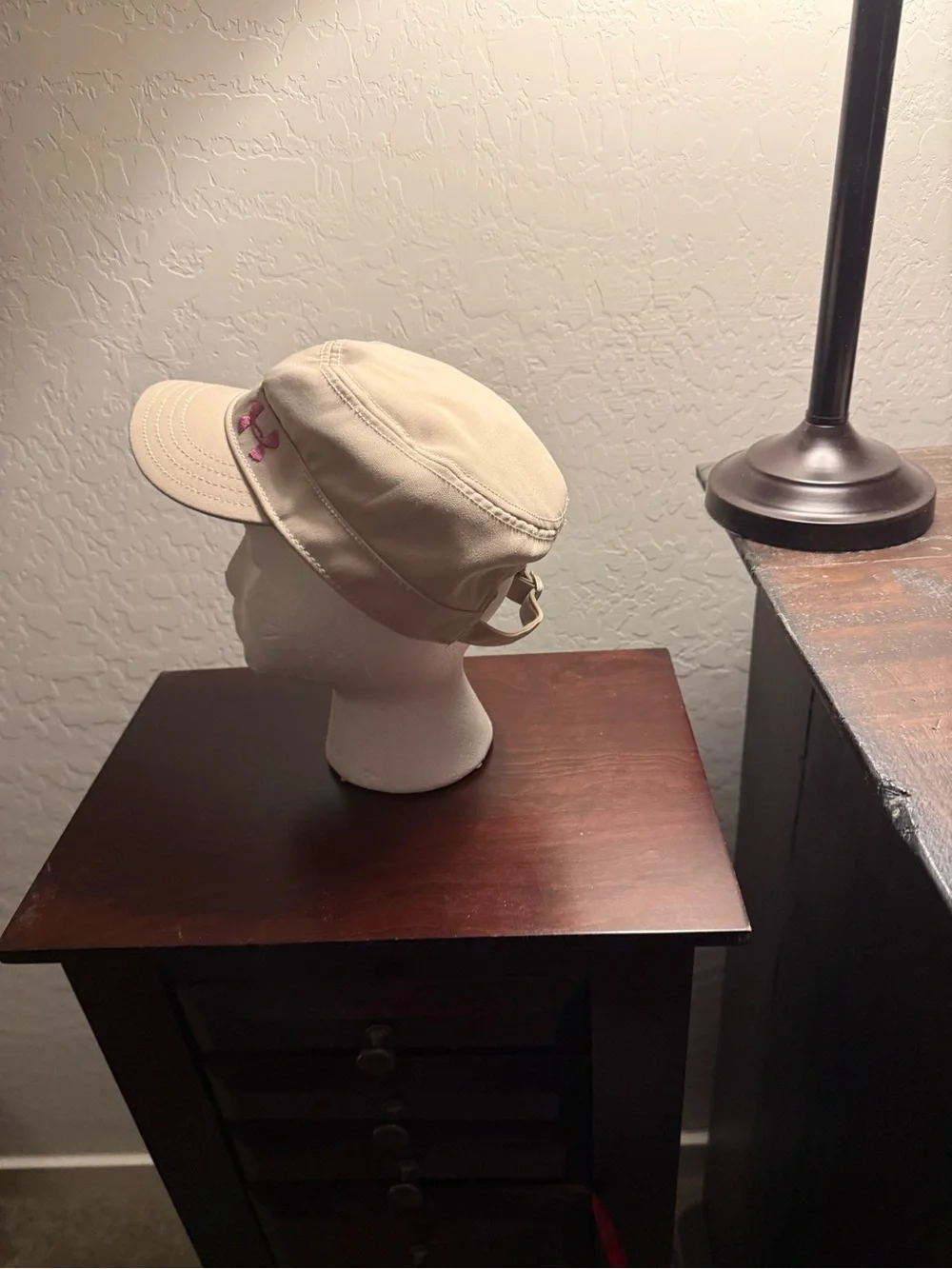 Under Armour Tan Military-Style Cap with Pink Logo
